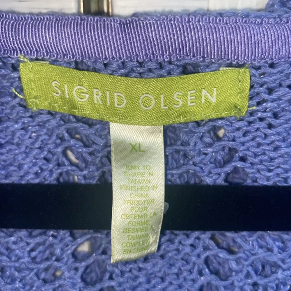 Sigrid Olsen Periwinkle V Neck Hooded Crochet Long Sleeve Top Size XL - Picture 5 of 11